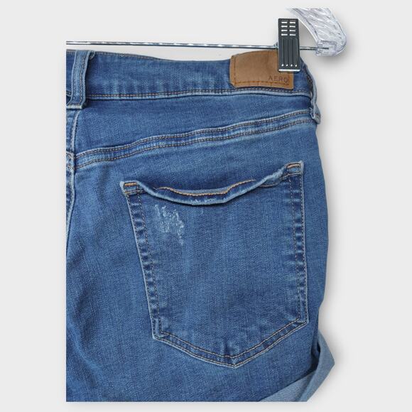 Womens Aeropostale High Rise Midi Distressed Blue Jean Shorts Size 8 - Picture 4 of 4